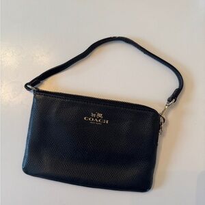 Coach Corner Zip Wristlet Black Leather